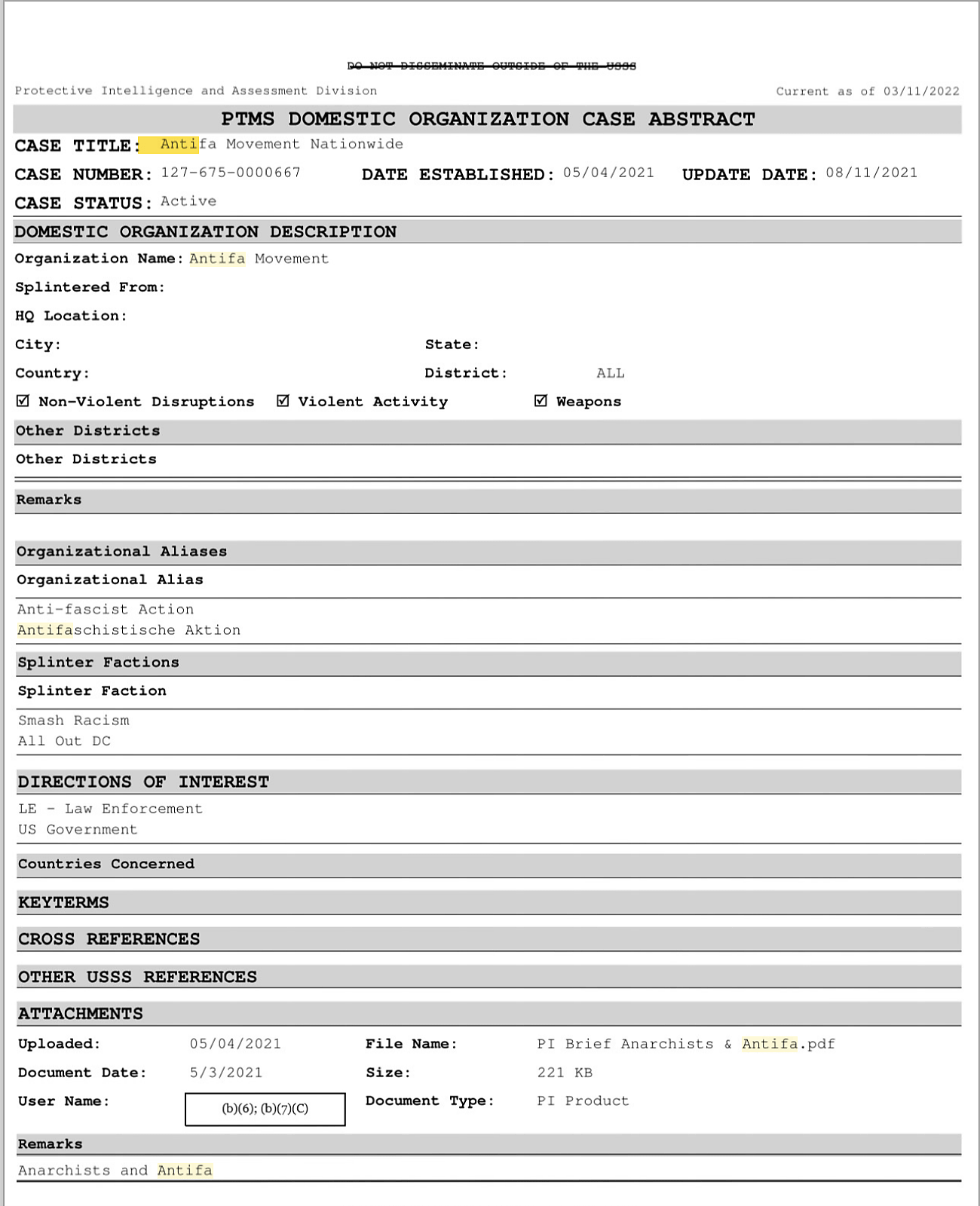 Secret Service Antifa Movement Nationwide extract